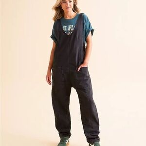 Free People Black Denim Overalls